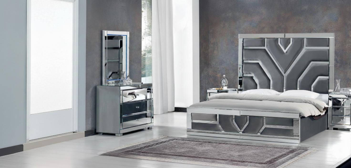 Modernes Schlafzimmer-Set mit Bett und praktischem Schminktisch