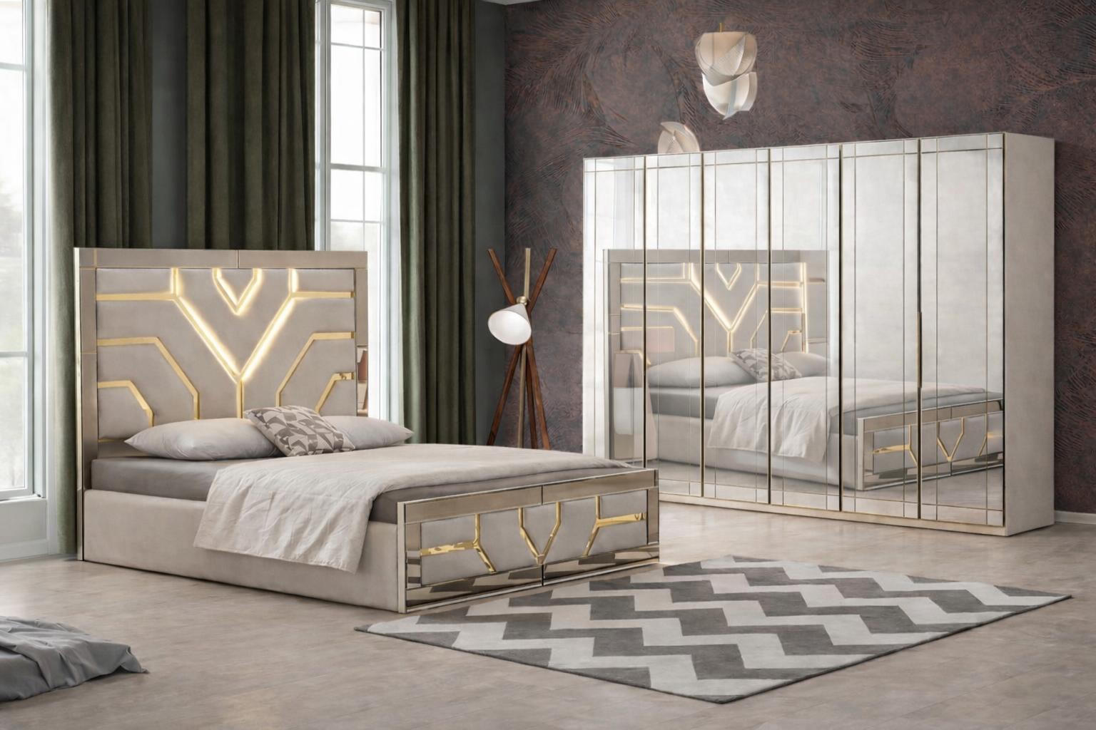 Stilvolles 2-tlg. Schlafzimmer-Set mit Bett und Kleiderschrank