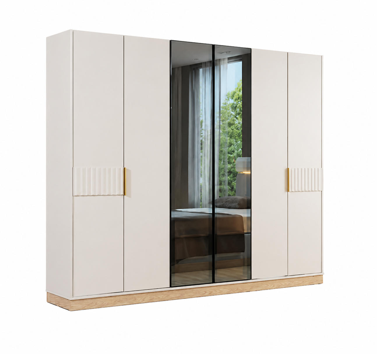 Hellbeiger Schlafzimmerschrank Designel Spiegeltüren Holzschränke