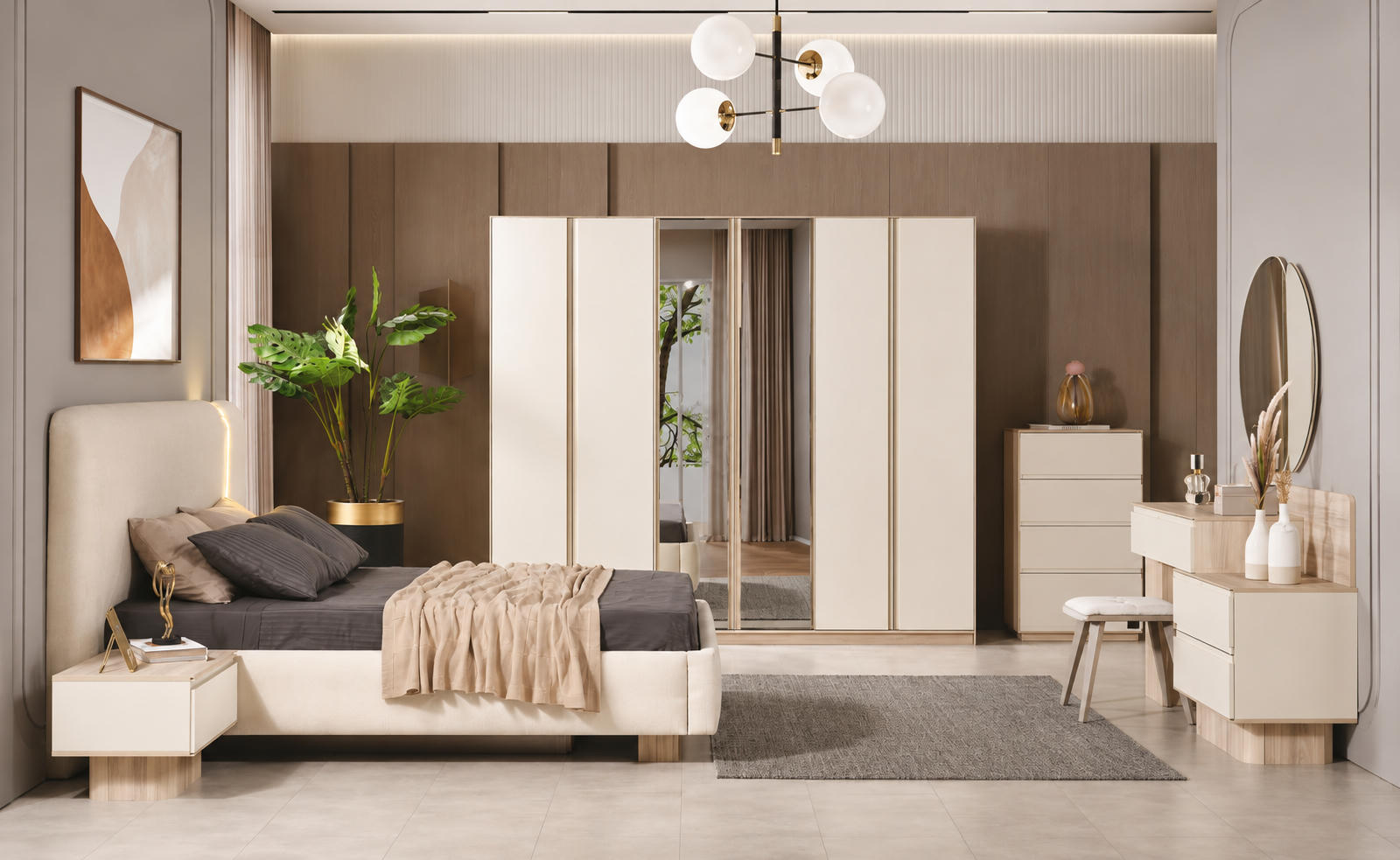 Doppelbett Nachttisch Schrank Schminktisch weiß modern neu