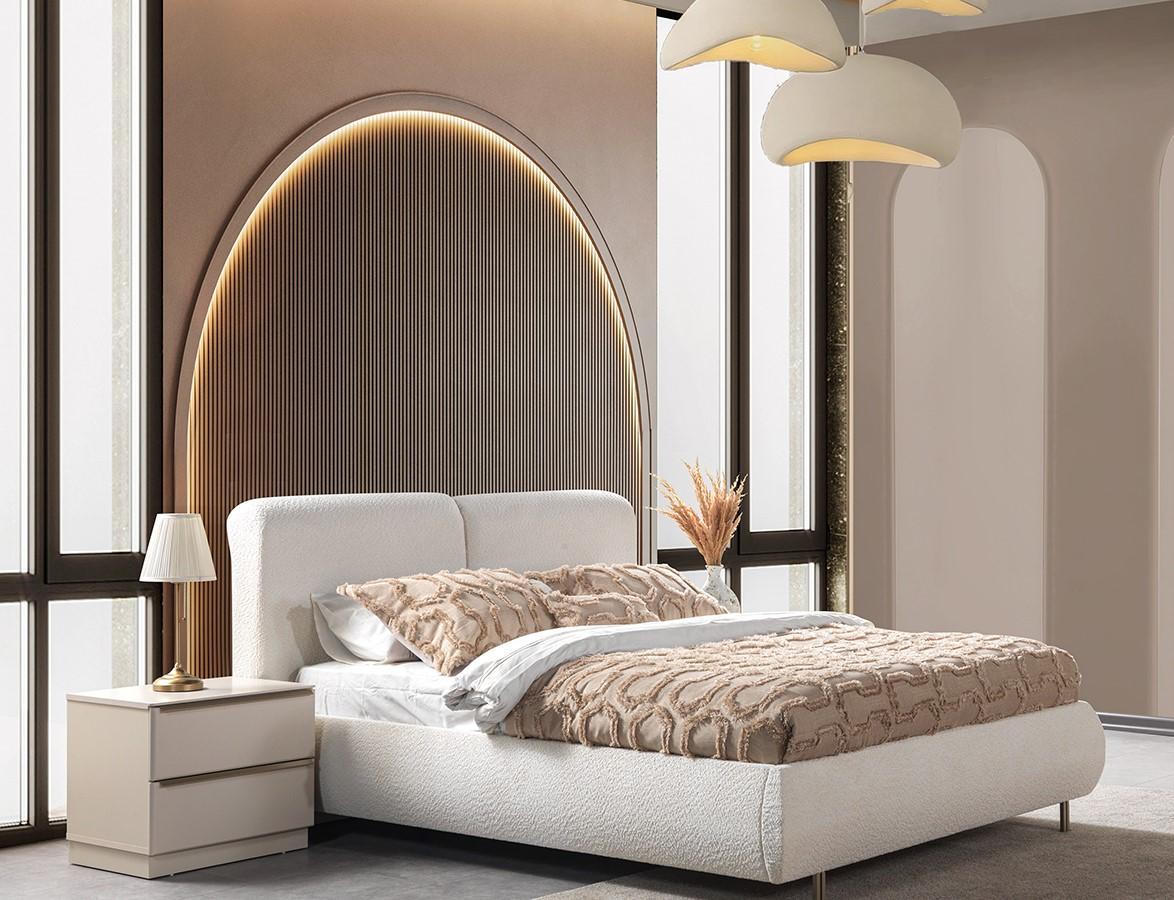 Bett 2x Nachttisch Schlafzimmer Stil modern Farbe weiß neu komfortabel