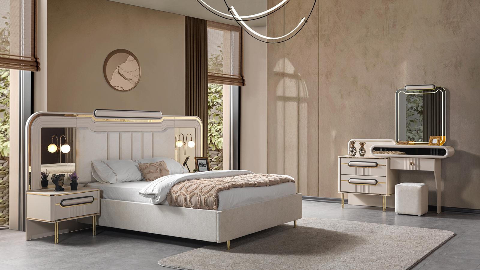 Bett 2x Nachttisch Kommode Schlafzimmer Stil modern Farbe weiß praktisch