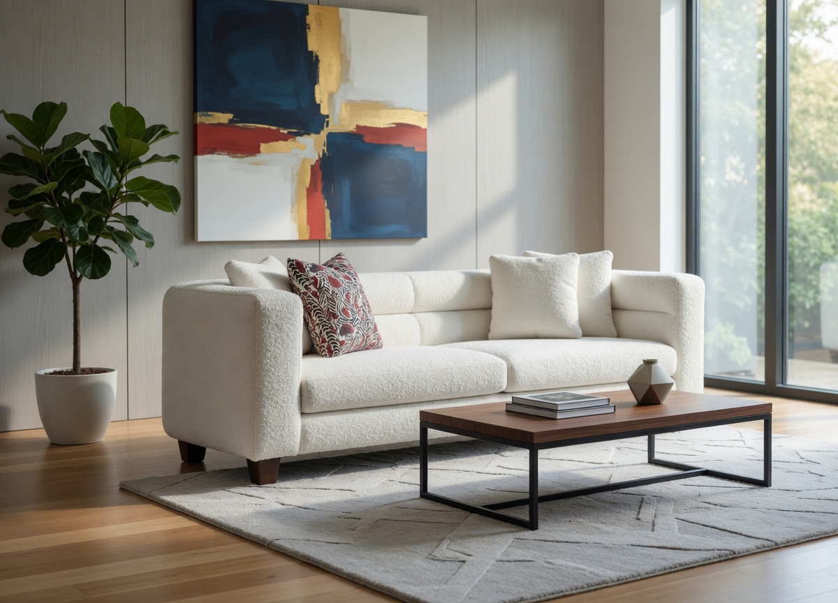Luxus Couch Creme Weiss Weicher Bezug Elegantes Wohnzimmer Sofa