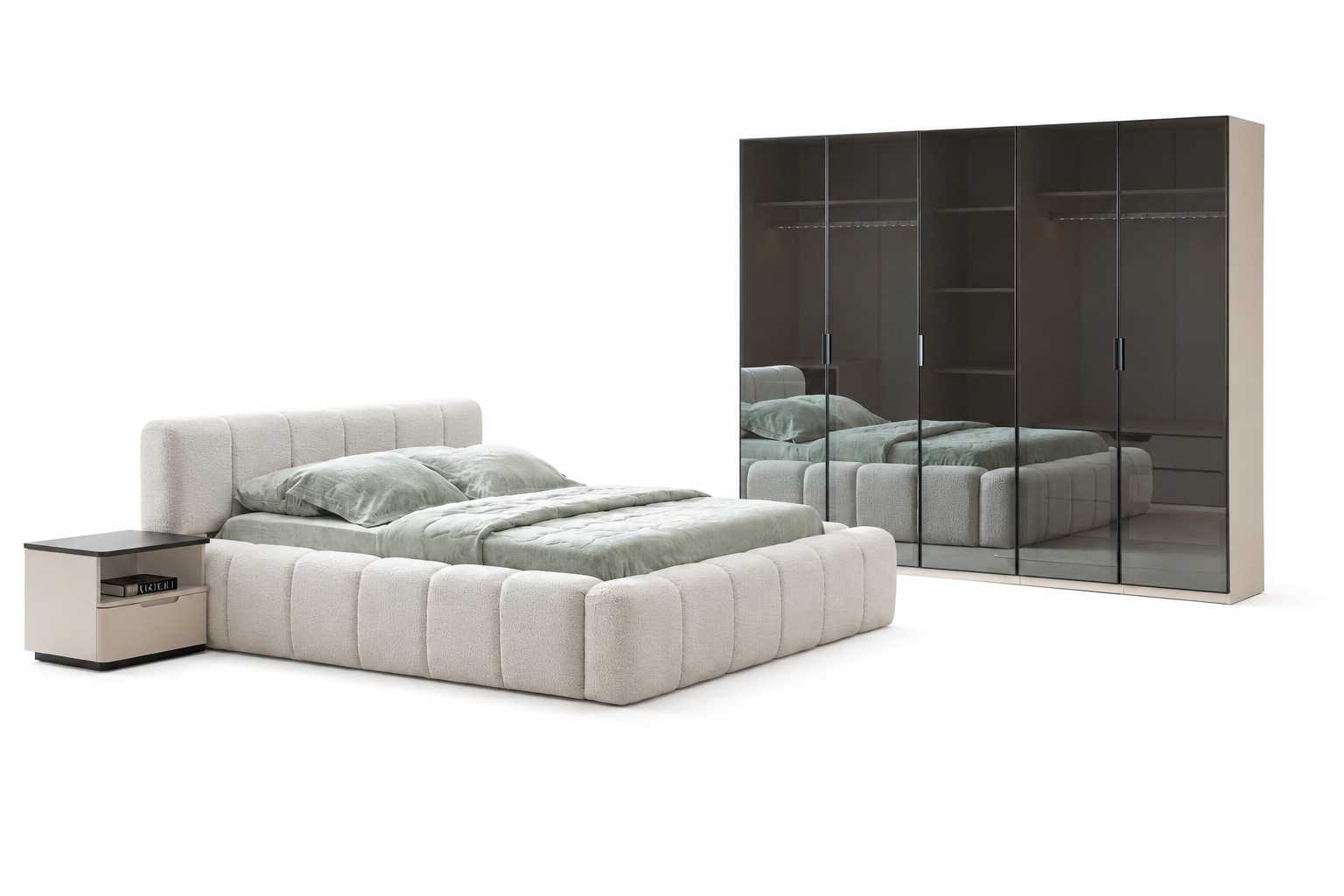Schlafzimmer Set Bett Komplettes 2x Nachttische Luxuriöser Kleiderschrank