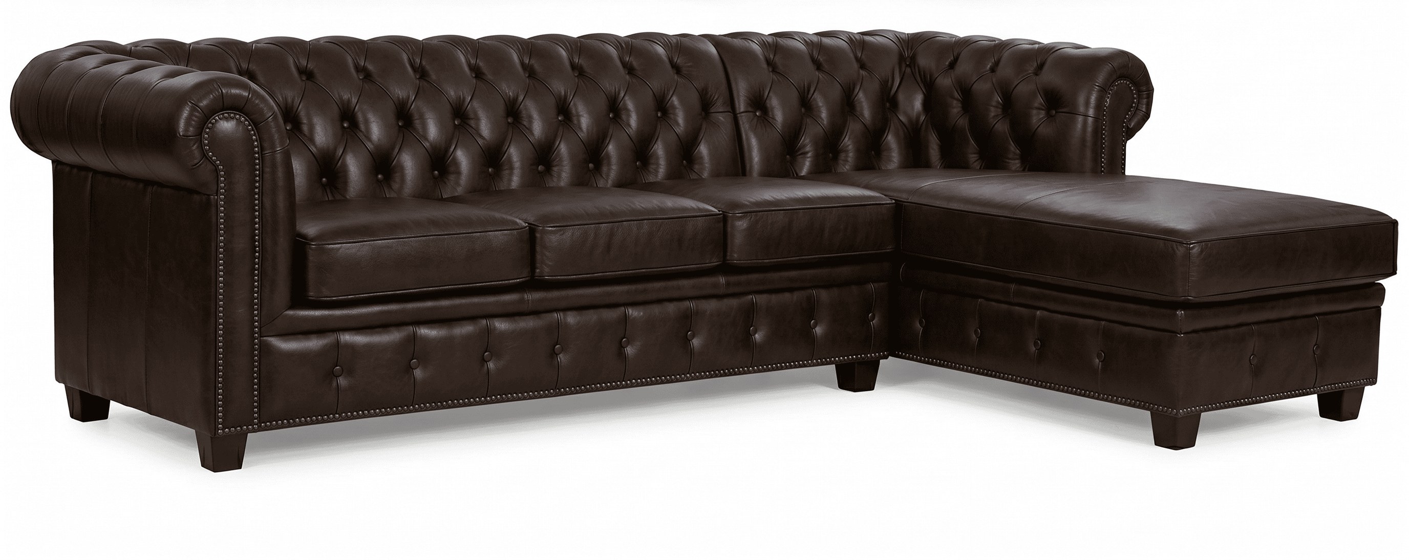 Dunkelbraunes L-förmiges Ecksofa Chesterfield Gestepptes Ledersofa