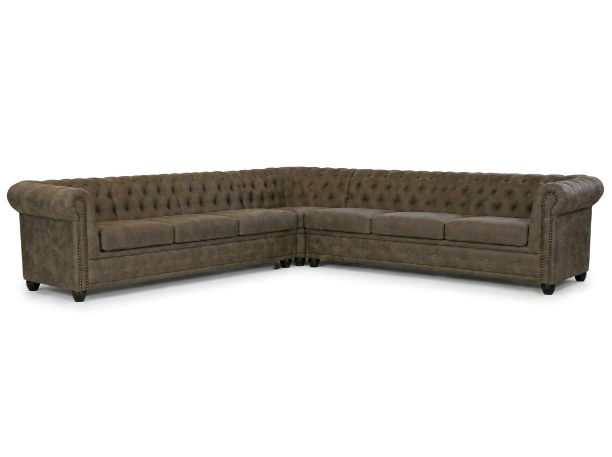 Großes braunes L-förmiges Ecksofa Chesterfield großes Sofa hochwertige Sofas