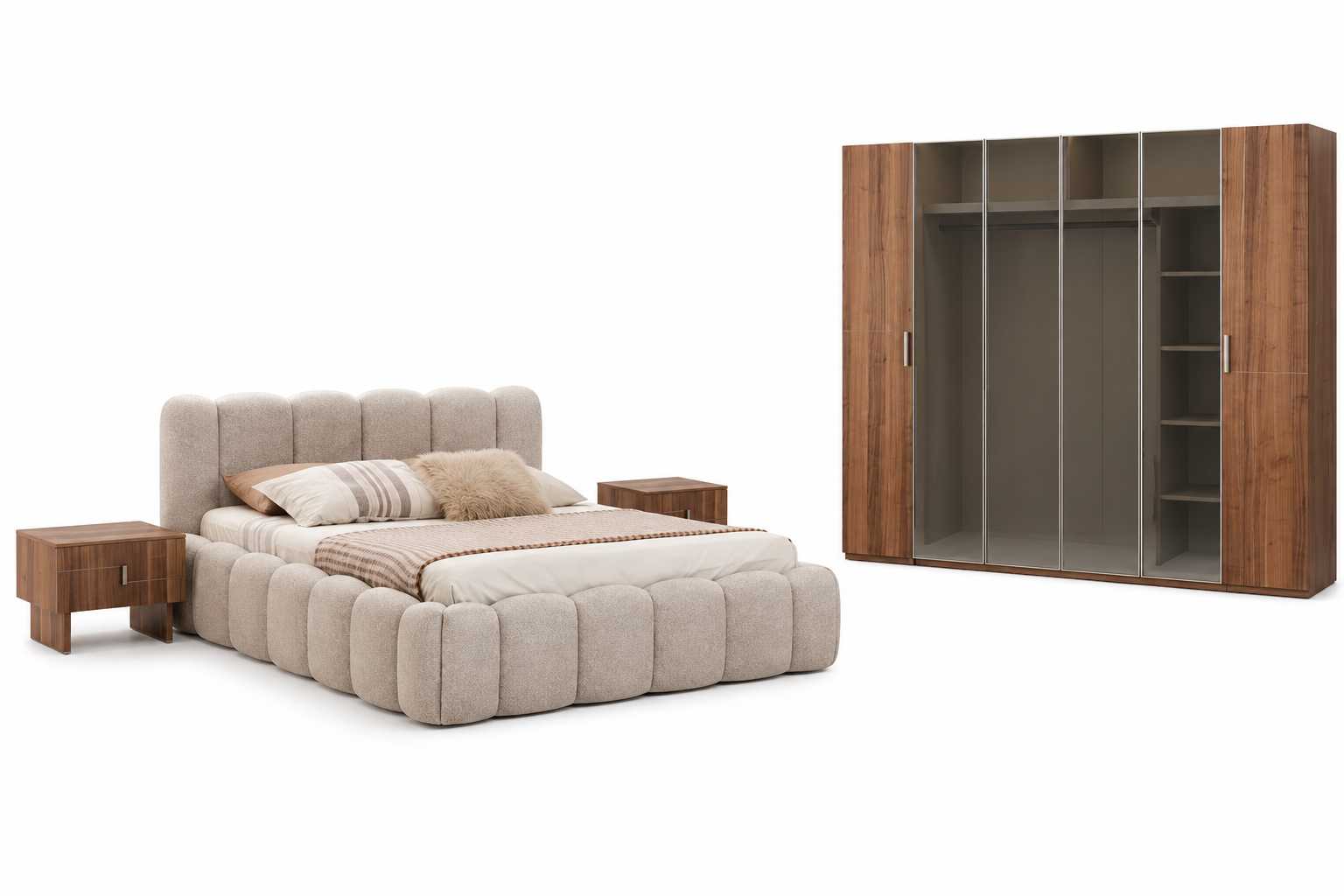 Schlafzimmer Set Bett mit Nachttische Moderner Kleiderschrank Komplettes