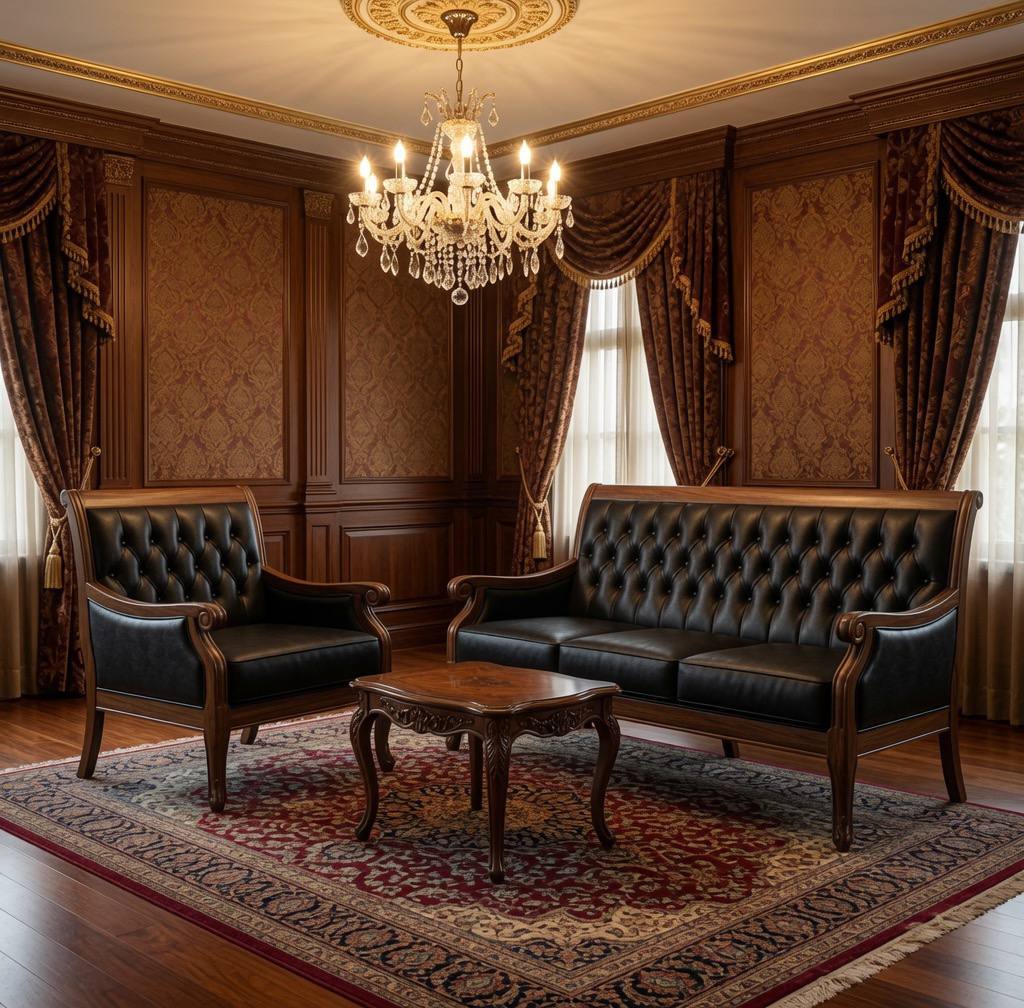 Schwarze Chesterfield Bürogarnitur Klassischer 3-Sitzer Luxus Sessel