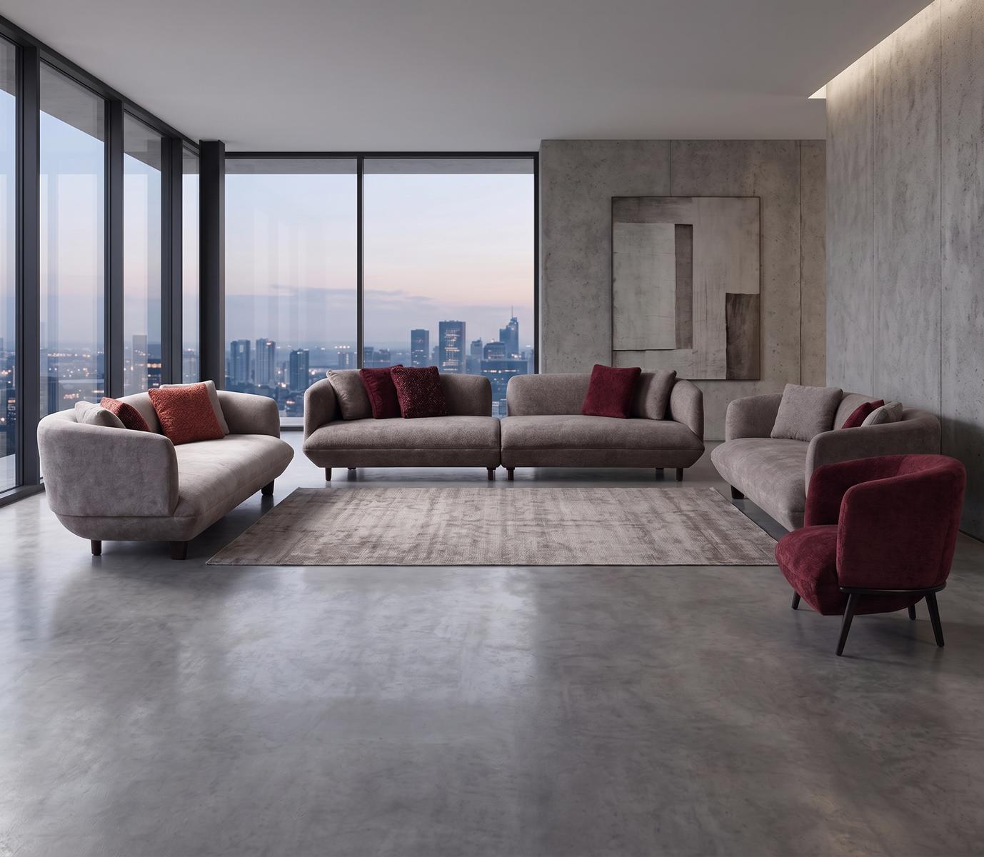 Premium Sofa Ensemble Minimalistisch Grau mit Kissen Couch Möbel Polster