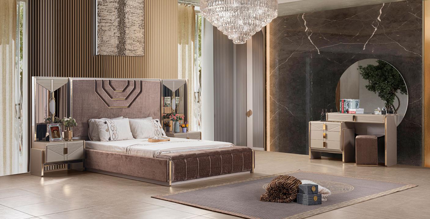Schlafzimmer Set Bett 2x Nachttische Schminktisch mit Spiegel Beige