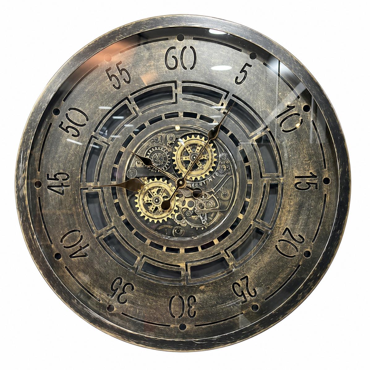 Wanduhr Weltkarte Steampunk Metall Glas Zahnrad Vintage Deko Loft Uhr Rund