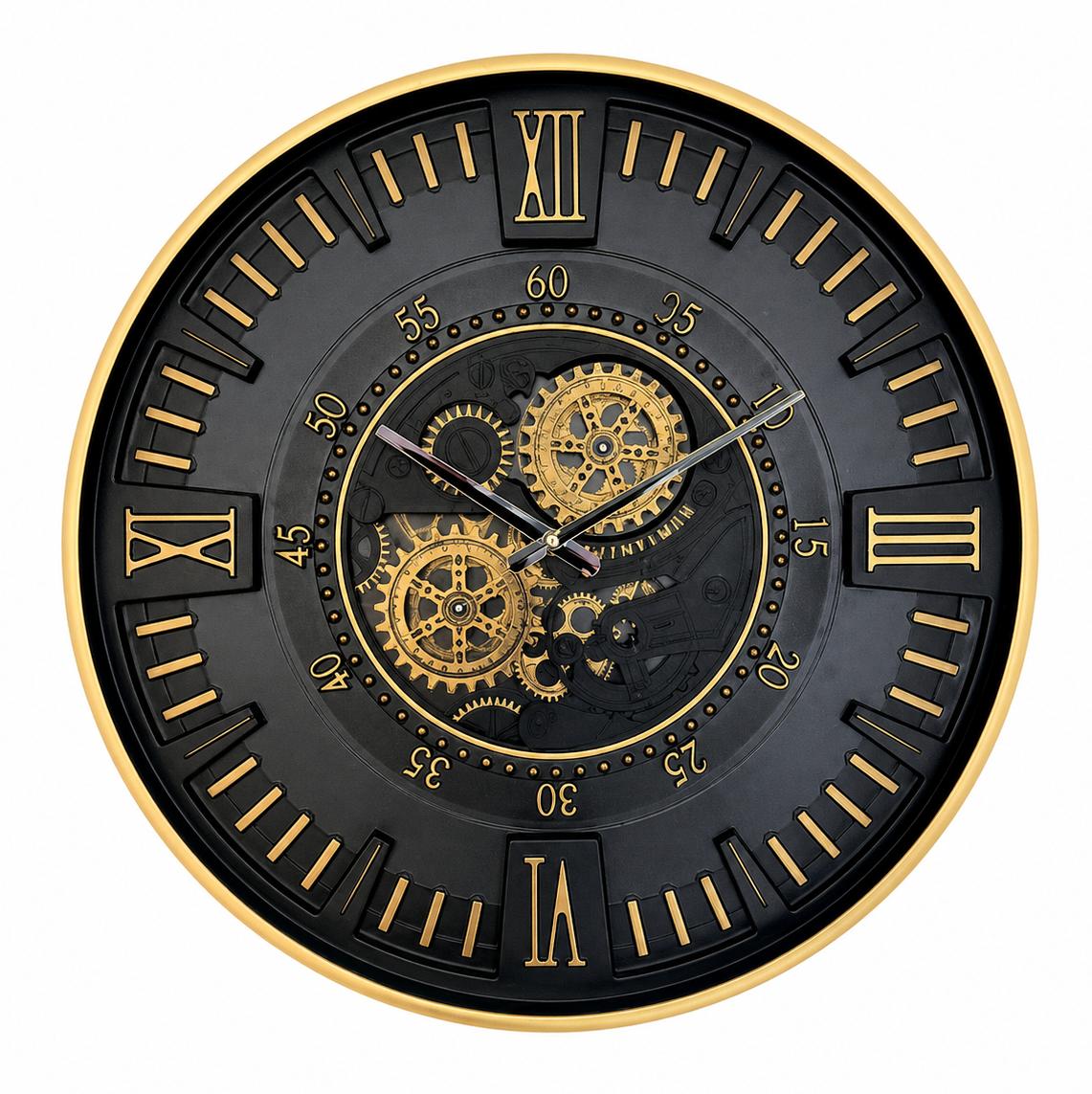 Wanduhr Schwarz Gold Zahnräder Mechanisch Industrial Vintage Dekor