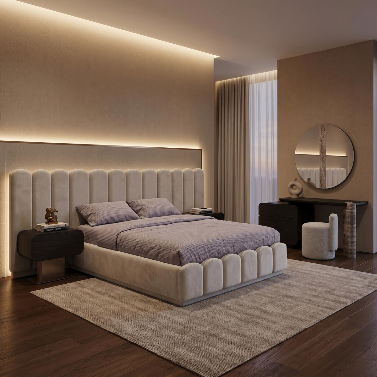 Schlafzimmer Set Modern Beige Schwarz Stilvoll Bett Schminktisch