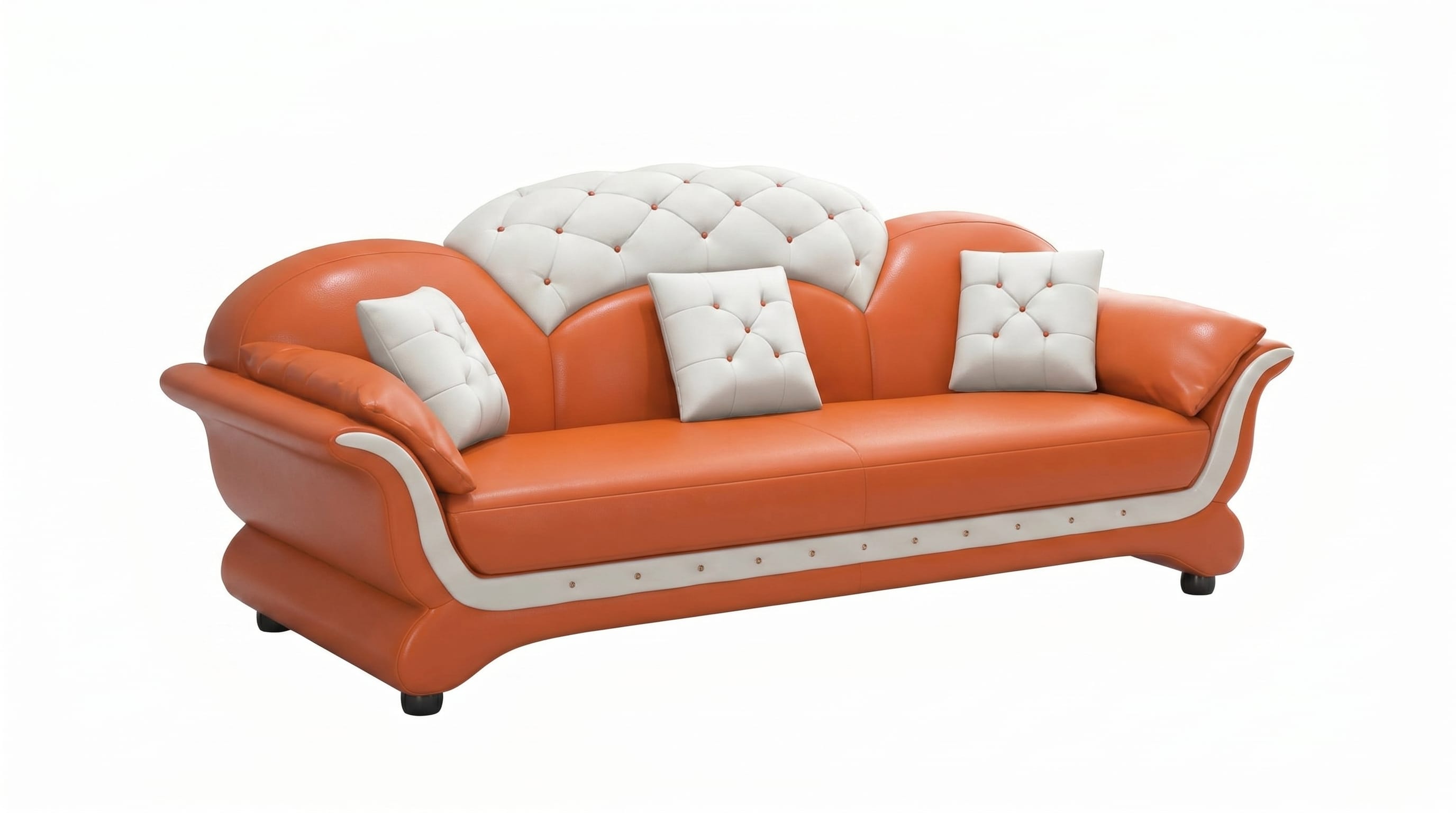 3-Sitzer Sofa Modern Orange Weiß Elegant Couch Polstersofa Wohnzimmer