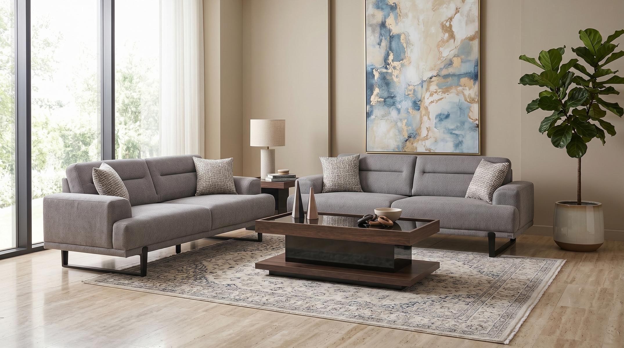 Hochwertiges Wohnzimmer-Set mit 3+3-Sitzer und Couchtisch 3tlg.