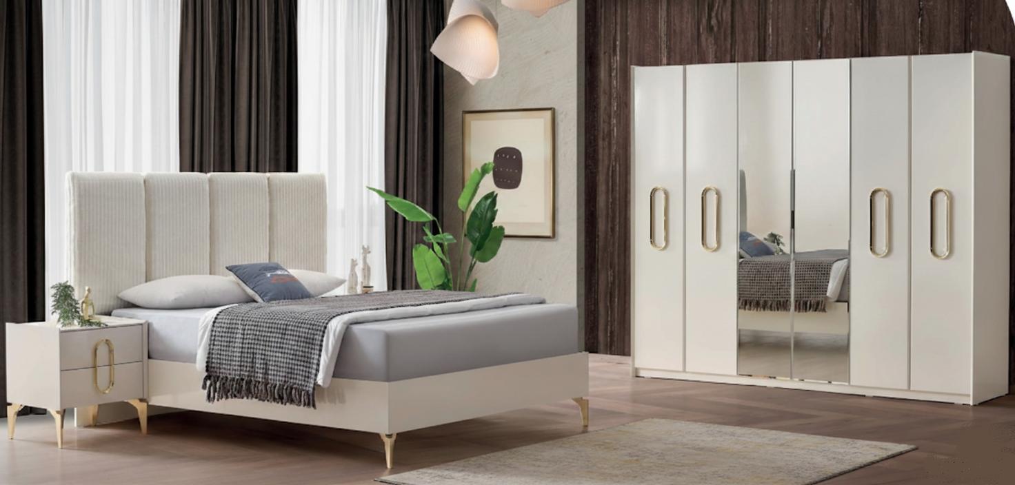 Edle Schlafzimmer Garnitur Polsterbett 2x Nachttische Schminktisch