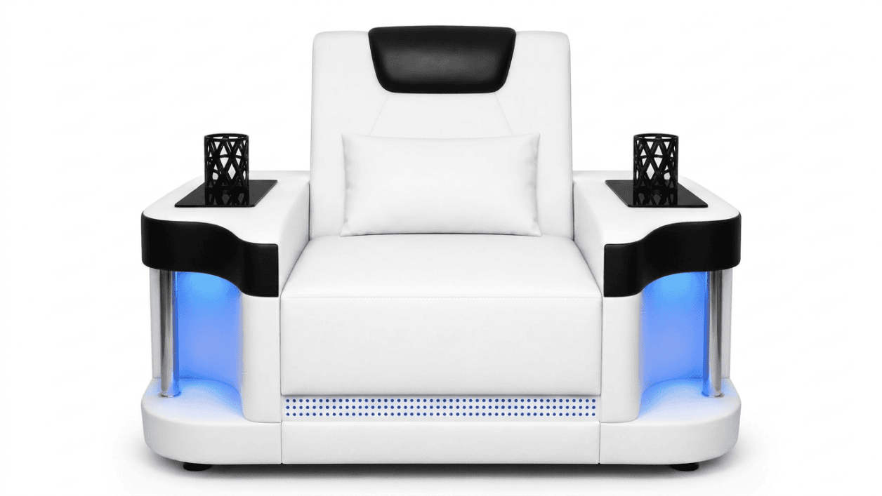 Sessel Modern Weiß Schwarz LED Premium Sessel Relaxsessel Komfort