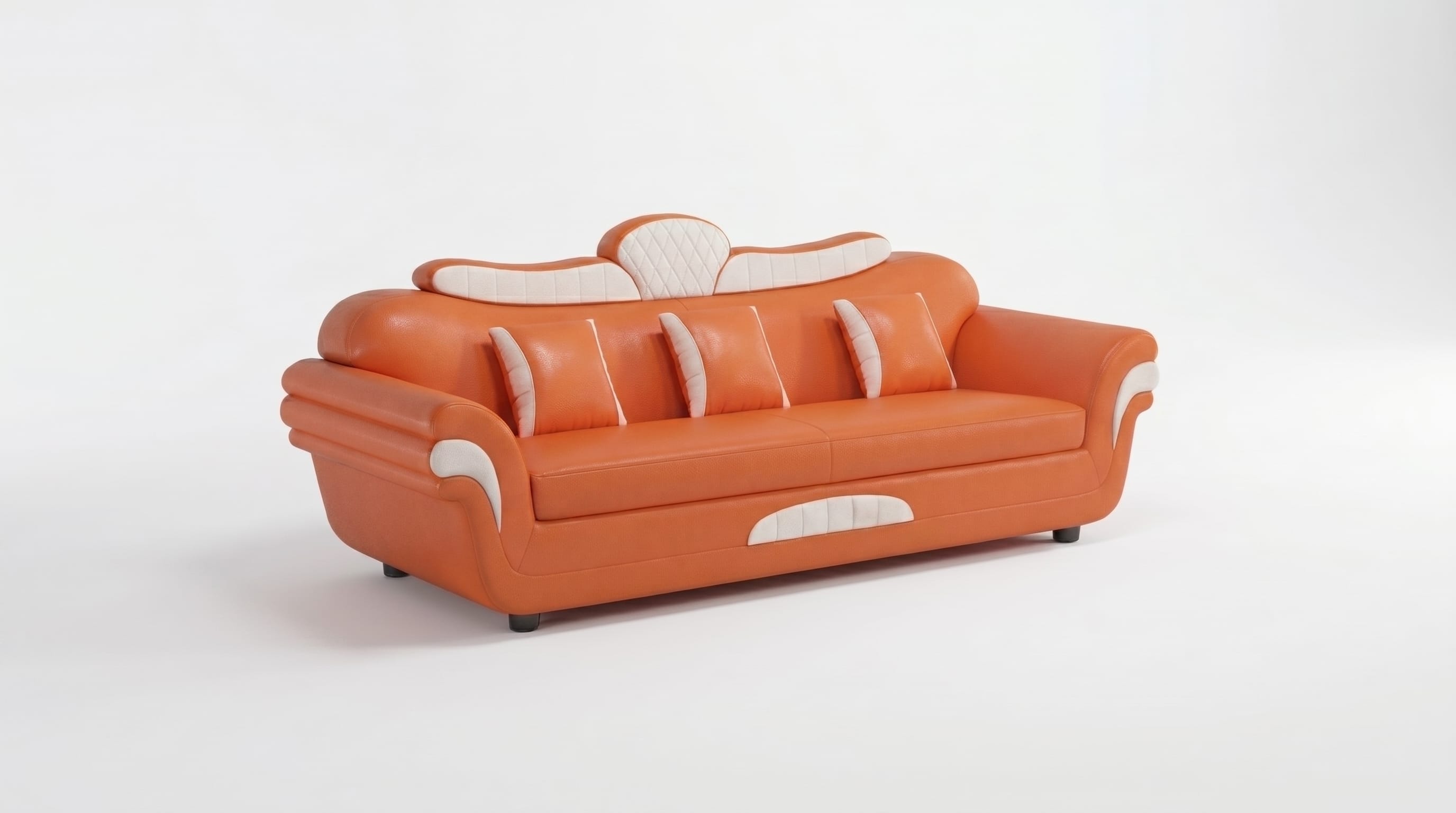 3-Sitzer Sofa Modern Orange Weiß Elegant Couch Polstersofa Wohnzimmer