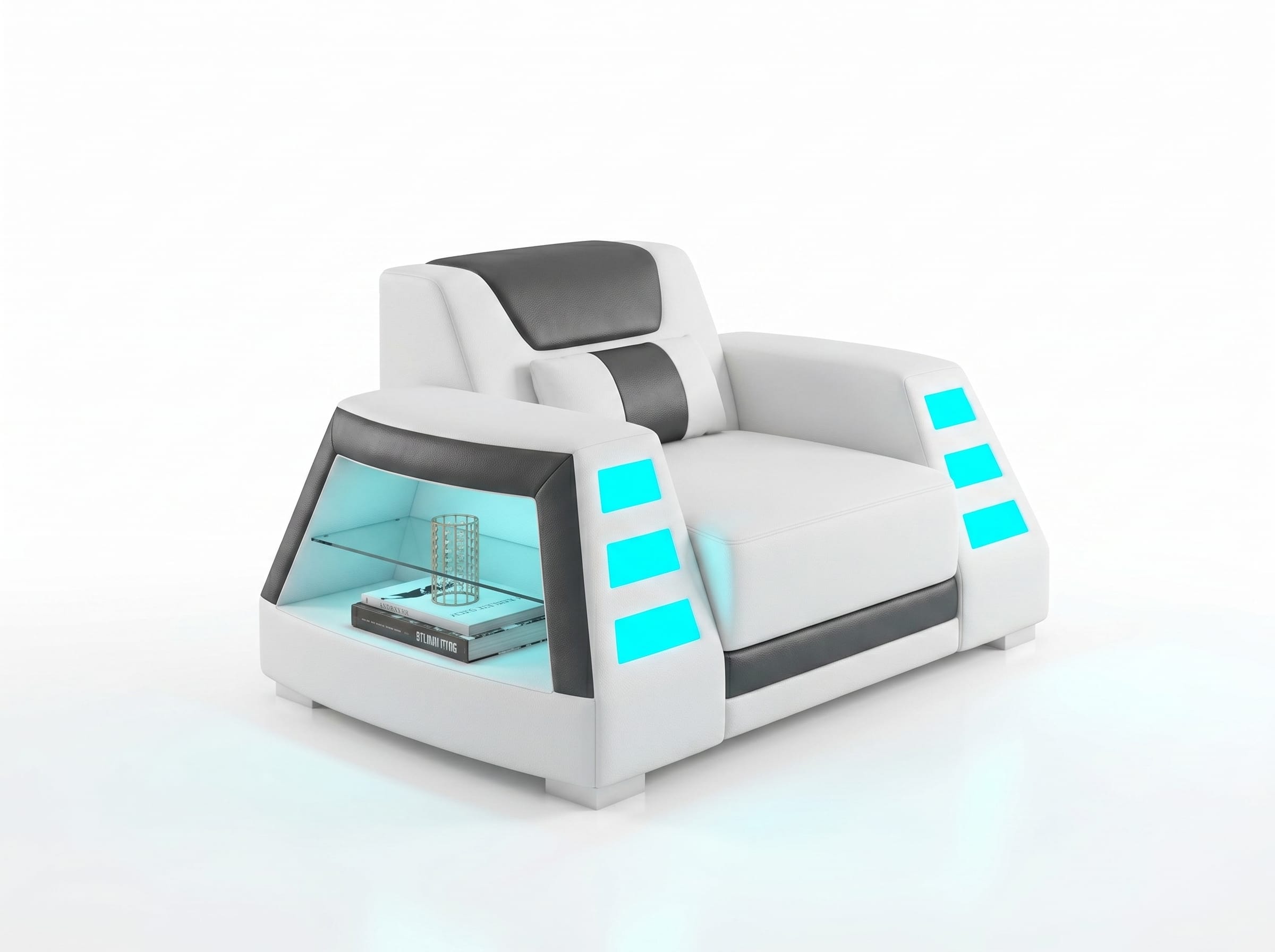 Sessel Weiß LED Modern Lounge Wohnzimmer Design Polstersessel Möbel *