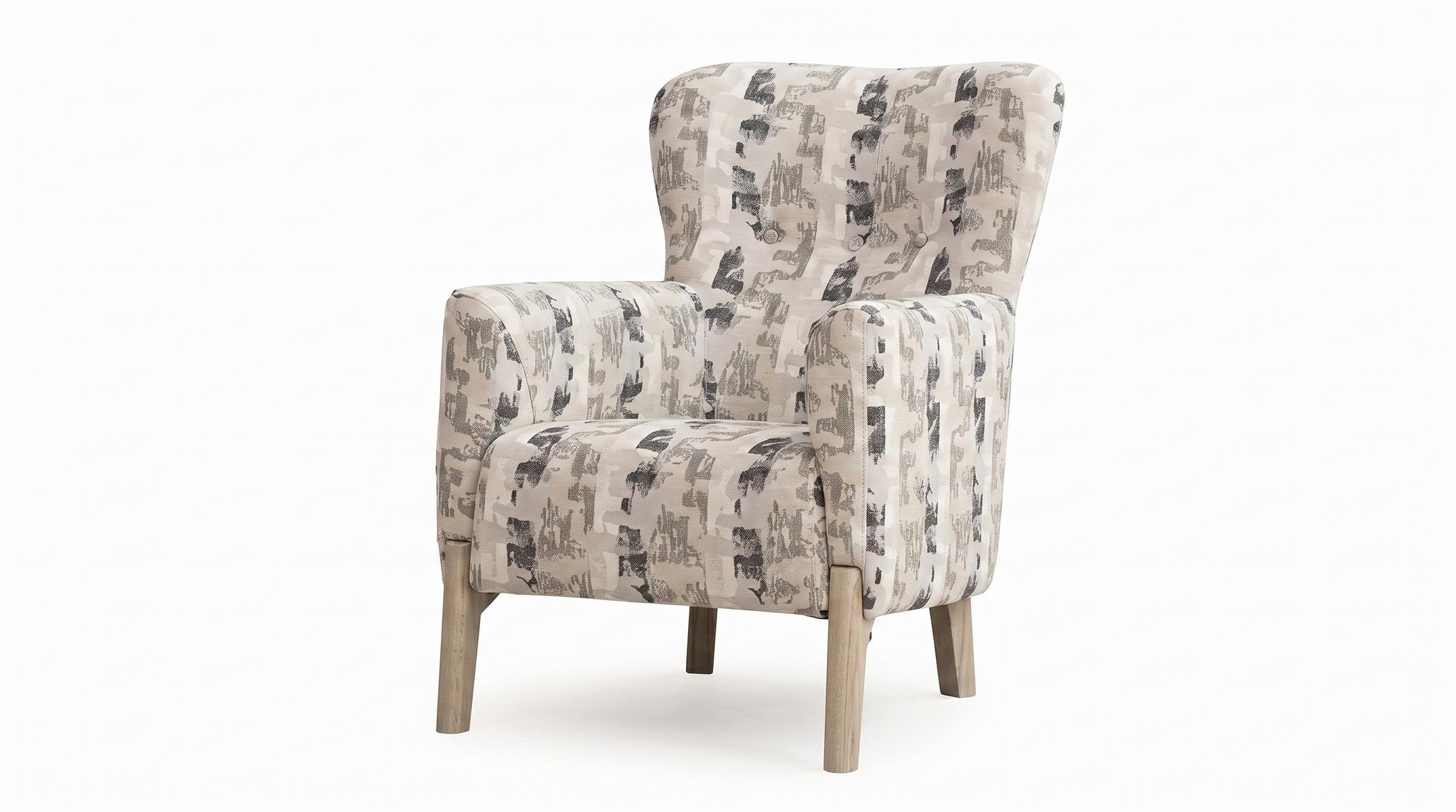 Sessel Modern Beige Muster Holz Einzelsessel Design Stuhl Mehrfarbig