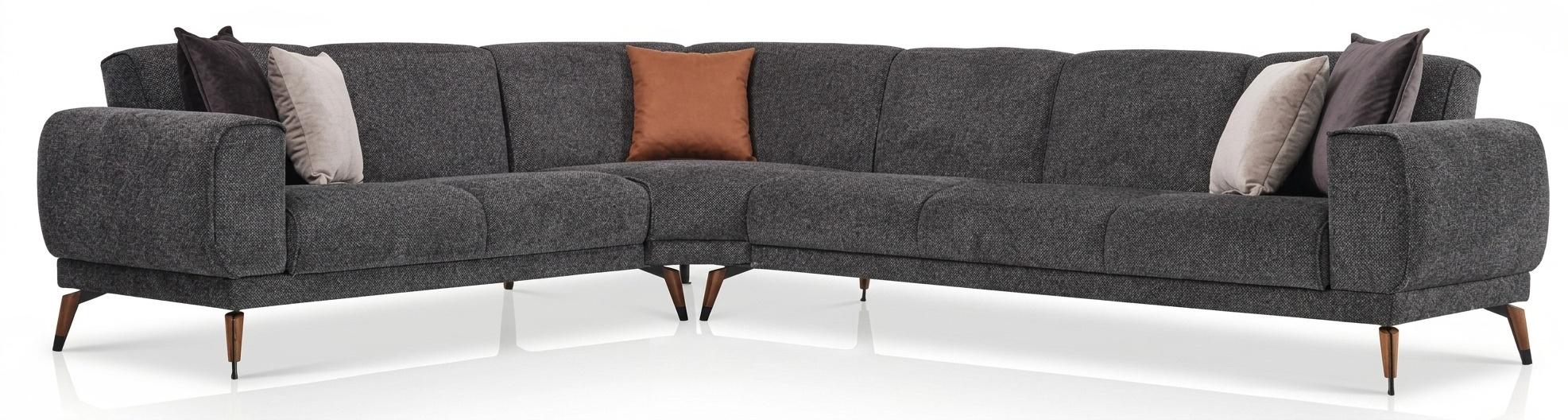 Großzügiges Ecksofa in Anthrazit mit eleganten Holzfüßen