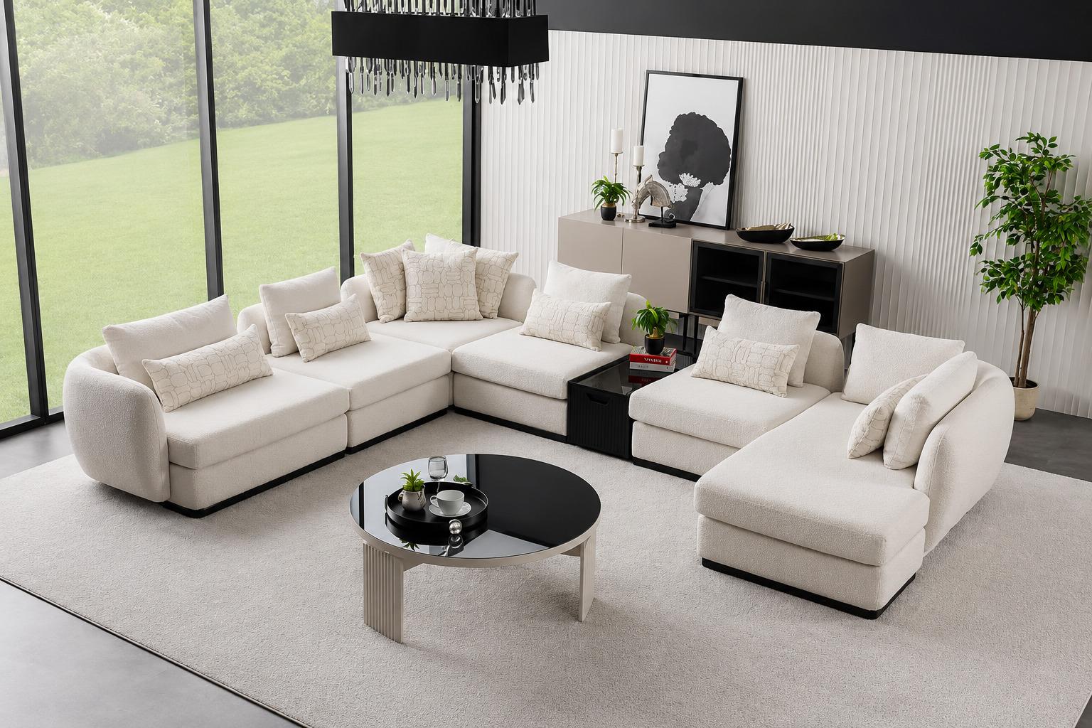 Weißes Ecksofa in U-Form mit modernem Design und hohem Komfort
