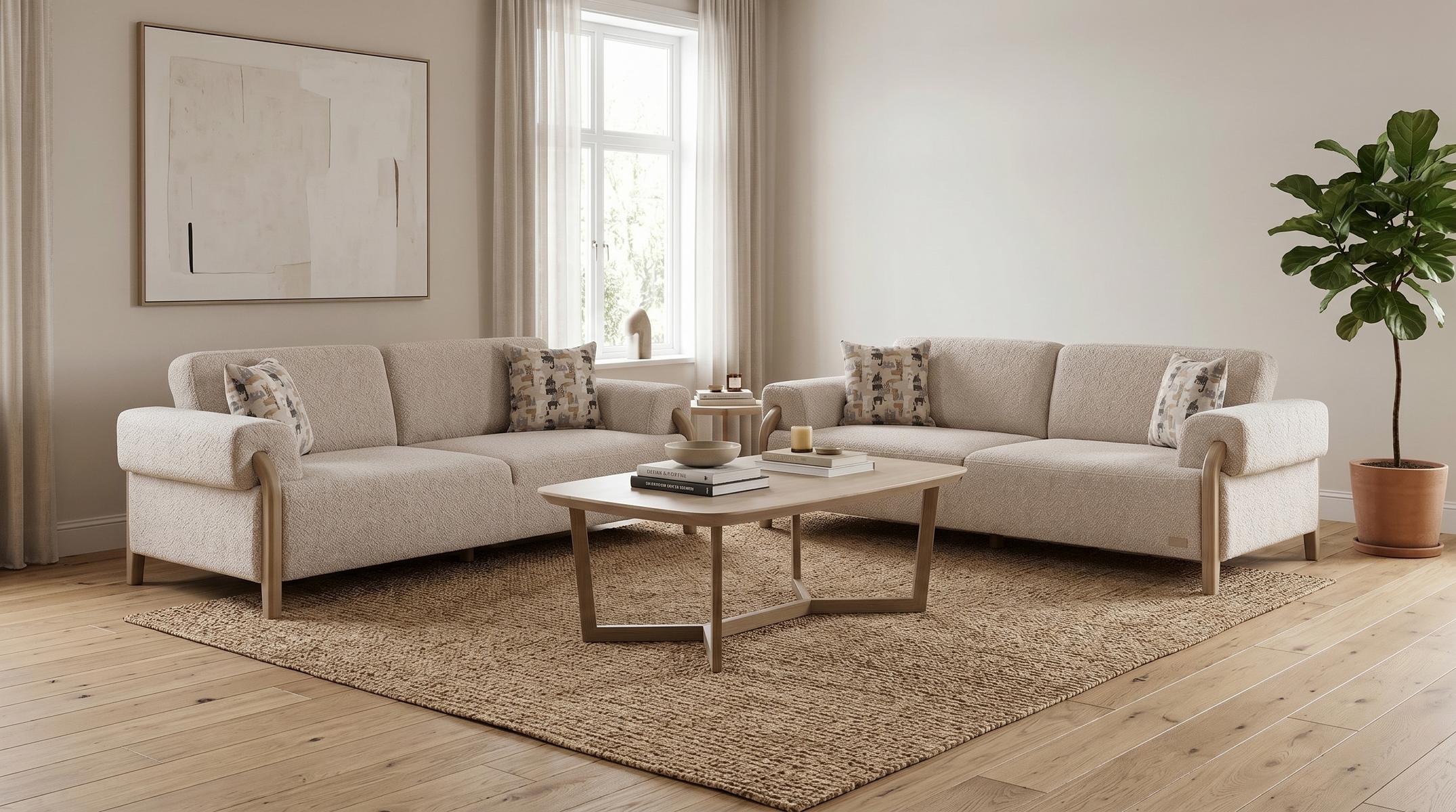 Modernes Wohnzimmer-Set mit 3+3-Sitzer und elegantem Couchtisch