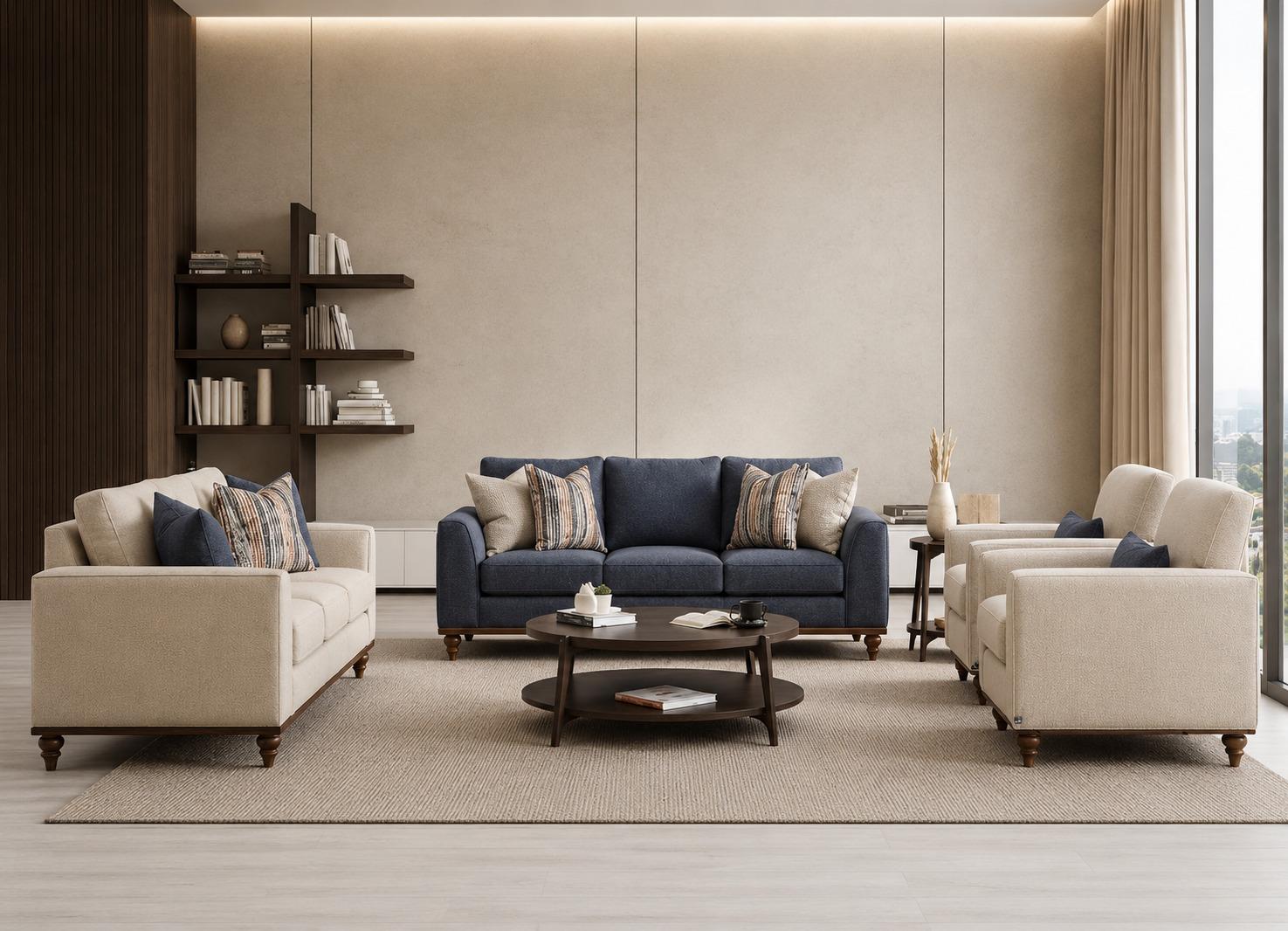 Grau-beige Sofa-set 3-Sitzer Sofa Sessel Wohnzimmer Polstermöbel Hochwertig