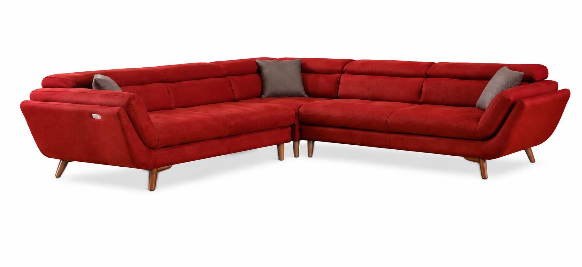 Rotes Ecksofa L Form im italienischen Design mit Holzfüßen