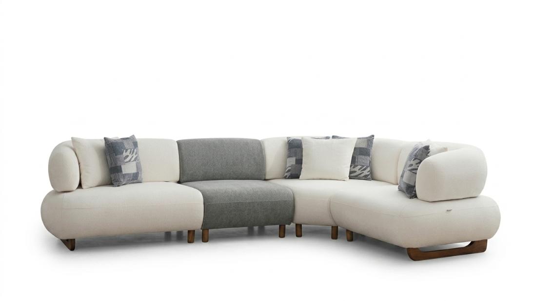 Modulares Ecksofa L-Form Beige Weiß Wohnlandschaft Couch Modern