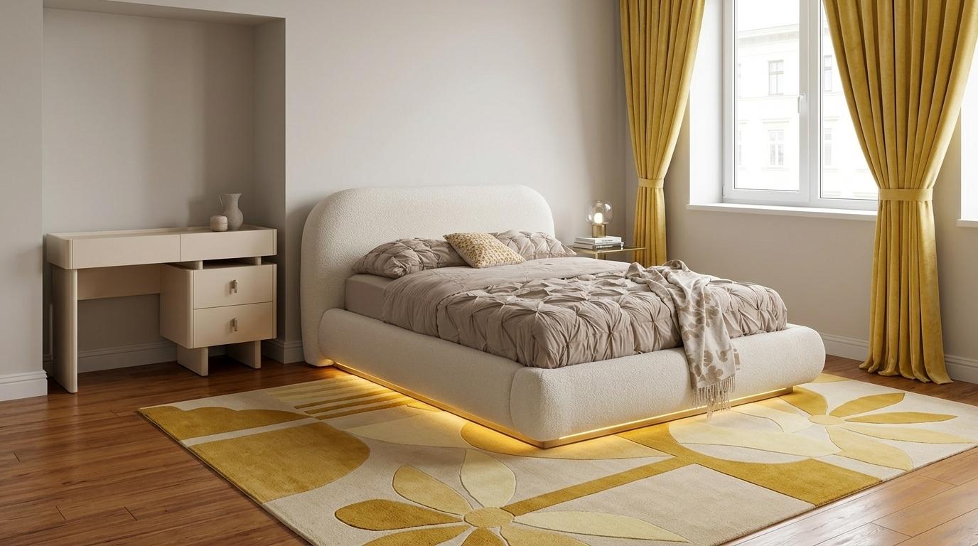 Schlafzimmer Set Bettgestell Kommode Modern Beige Schlicht Vielseitig