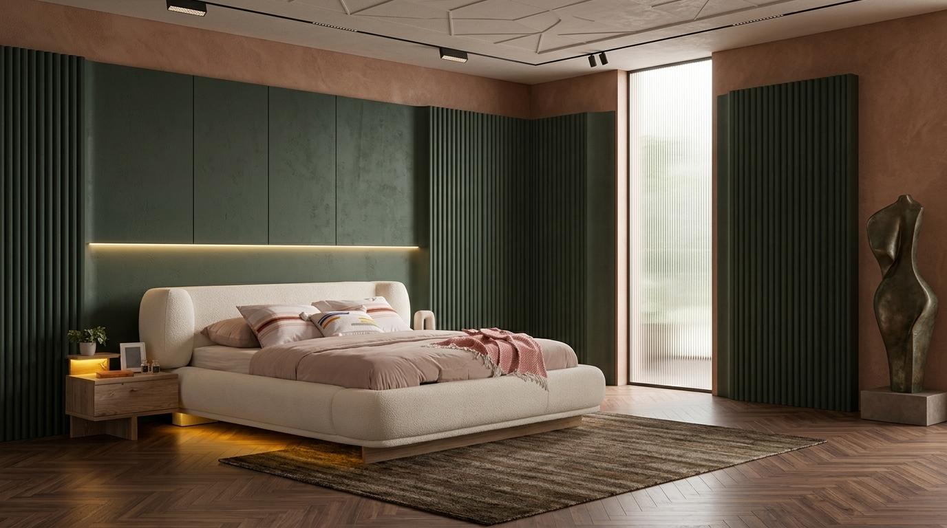 Bett 2x Nachttische Schlafzimmer Stil modern beige komfortabel