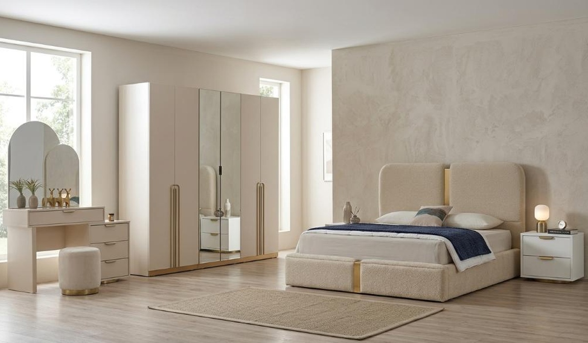 Luxuriöser Komplettes Schlafzimmer Bett mit Nachttische Designer Kleiderschrank