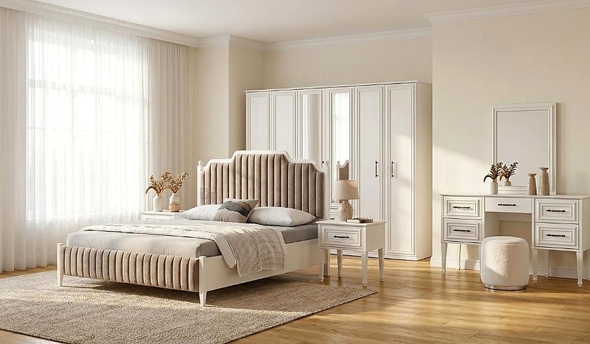 Komplettes Schlafzimmer Bett mit 2x Nachttische Kleiderschrank und Schminktisch