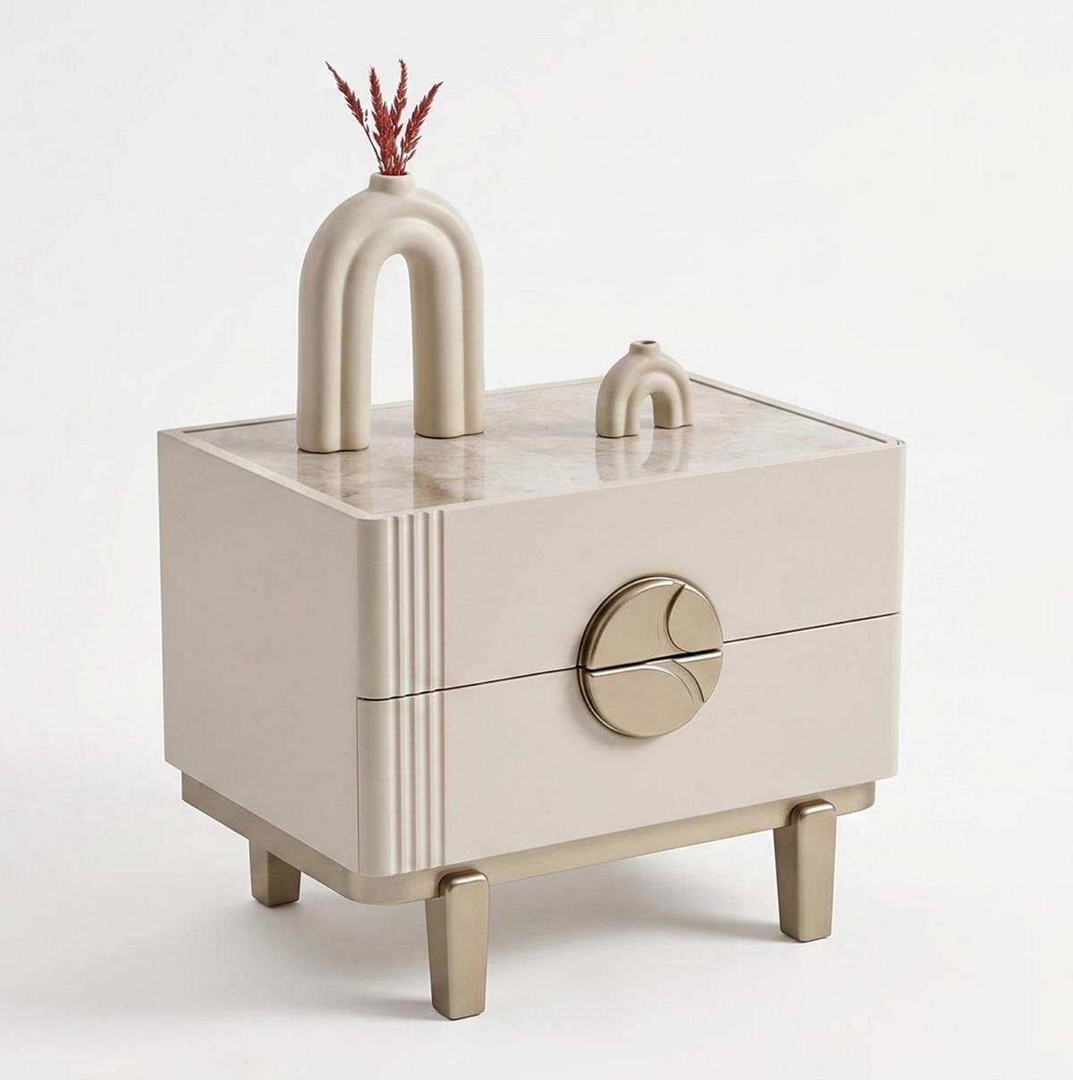 2x Nachttische Beige Elegant Minimalistisch Modern Harmonisch Edel