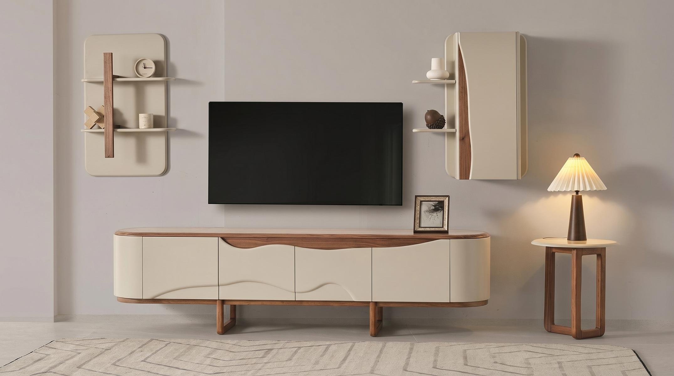 Wohnwand set TV-Lowboard Wandregal Hängeschrank Schlichte Eleganz