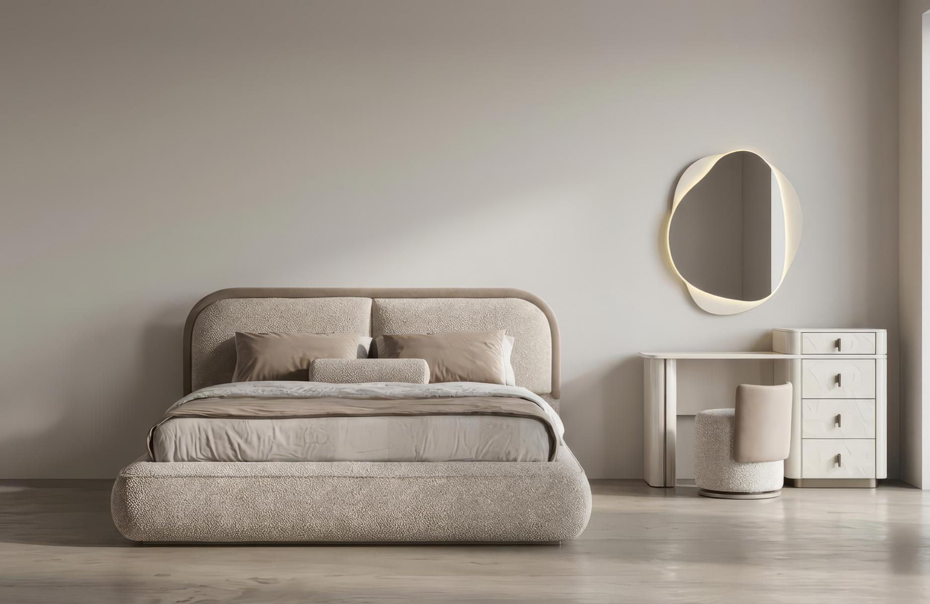 Schlafzimmer Set Bett Schminktisch Hocker Spiegel Modern Beige Design