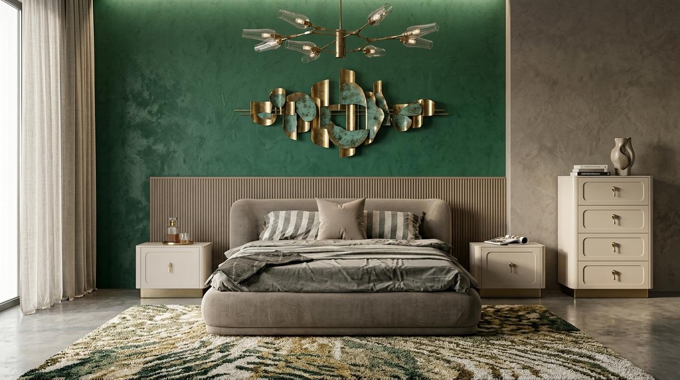 Bett 2x Nachttische Kommode Schlafzimmer Stil modern grau komfortabel