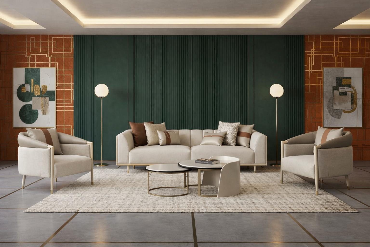 Komfort 3+1+1 Couch Beige mit 2 Sesseln und Couchtisch Modern