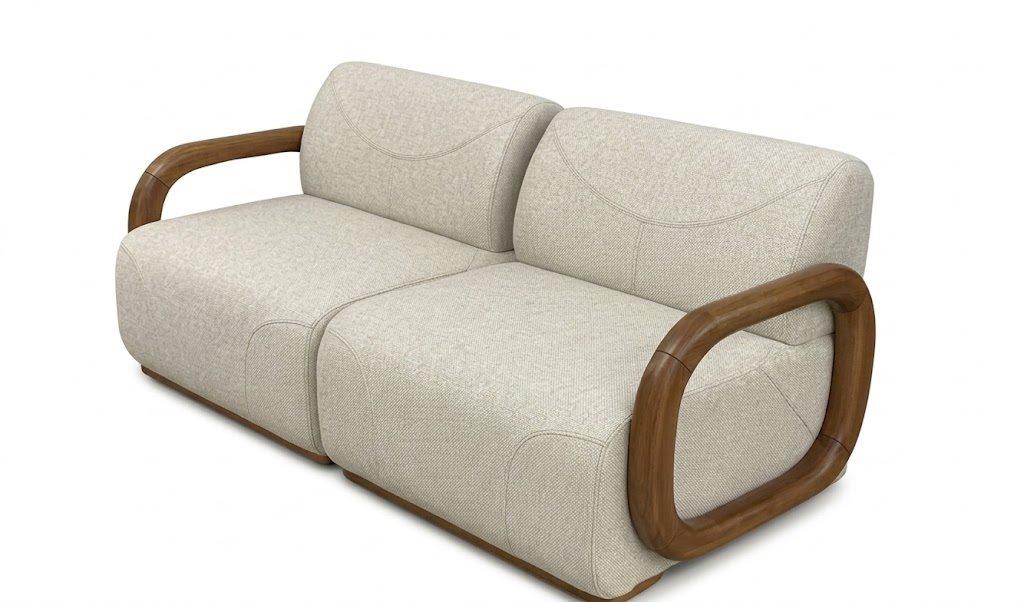 3-Sitzer Sofa Moderner Design Wohnzimmer Beige Abgerundete Formen Holz