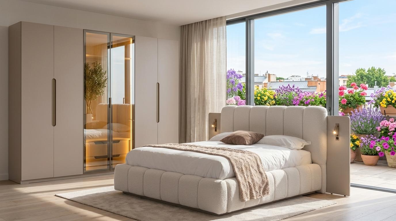 Schlafzimmer Set Bettgestell Schrank Kommode Modern Greige Vielseitig