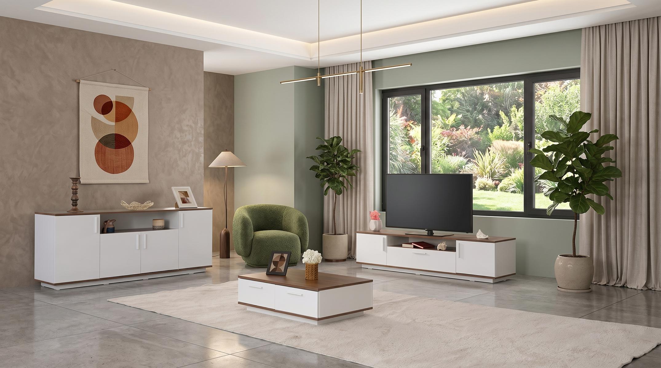 Weißes TV-Set TV-Ständer Couchtisch Konsole Designermöbel Wohnzimmer