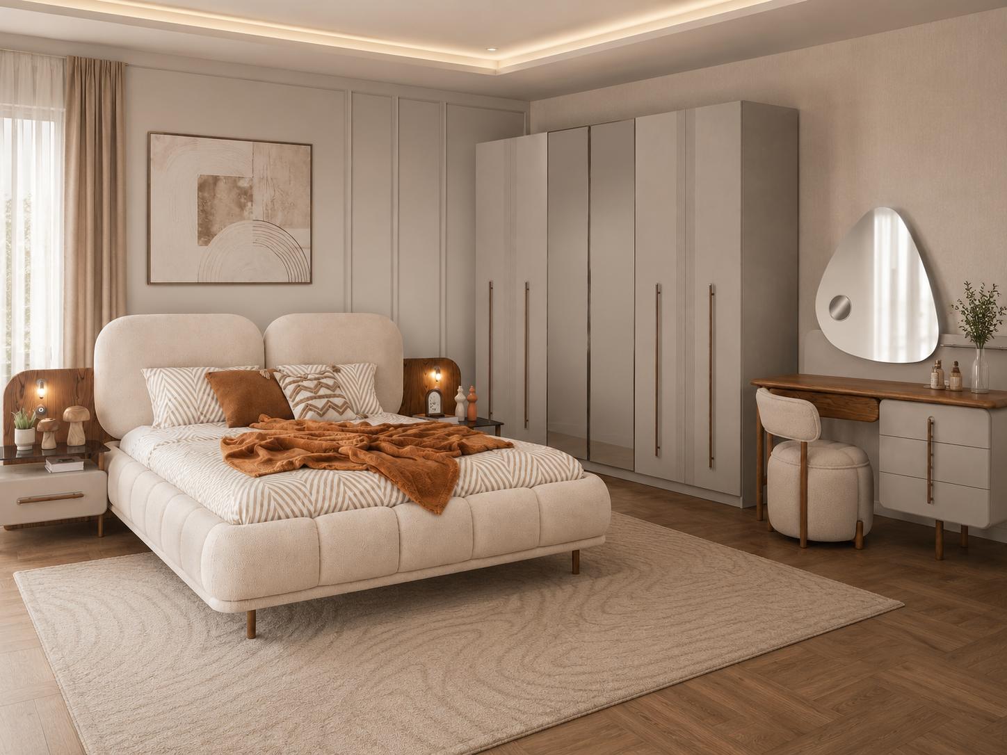 Schlafzimmer Set Bett Kleiderschrank Schminktisch Sitzhocker Modern
