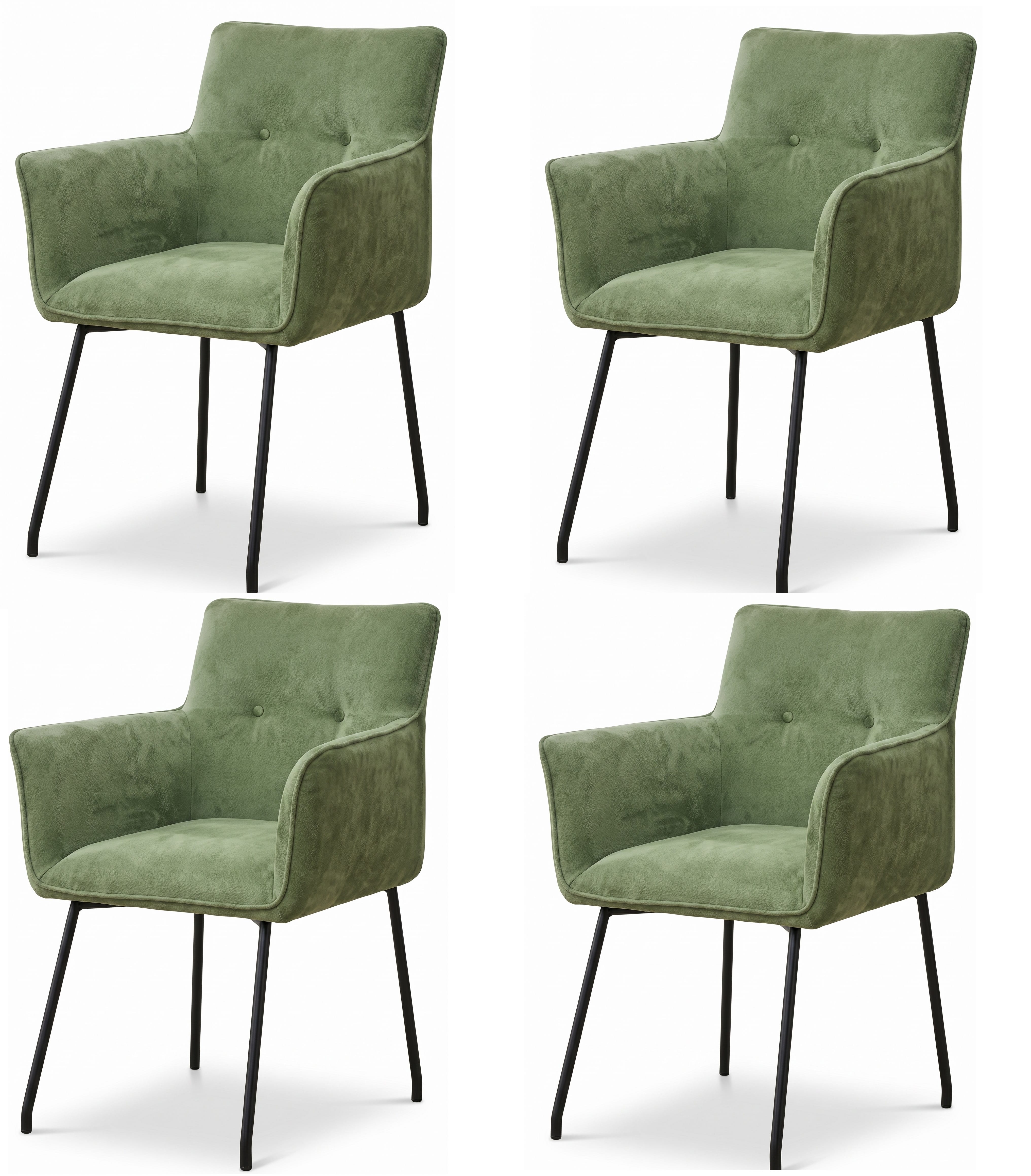 Elegante Armlehnenstühle 4x Set Textil Grün Knopfheftung Polsterstühle