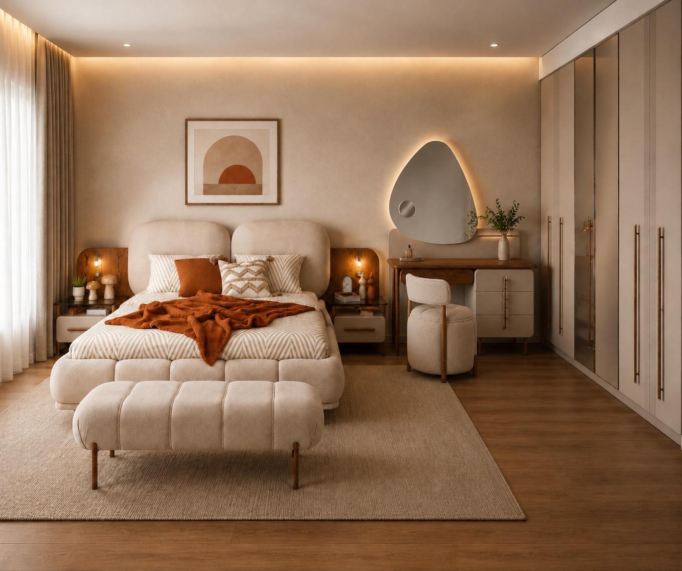 Schlafzimmer Set Bett Kleiderschrank Schminktisch Sitzhocker Bettbank