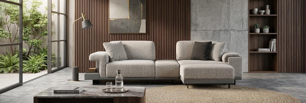 Modulares 3-Sitzer Sofa mit praktischem Anstellhocker