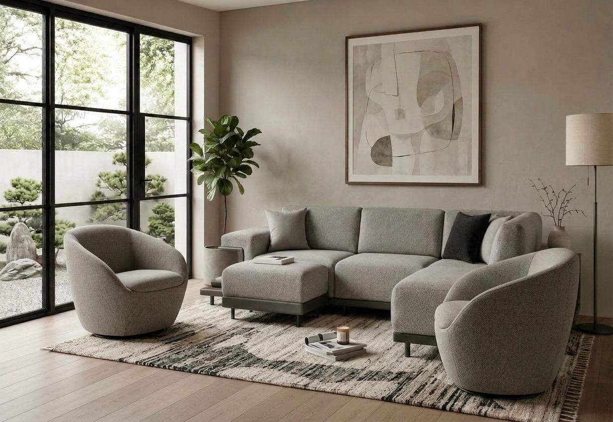 Modernes Wohnzimmer Set L-Form Ecksofa Zwei Sessel Komfort Premium
