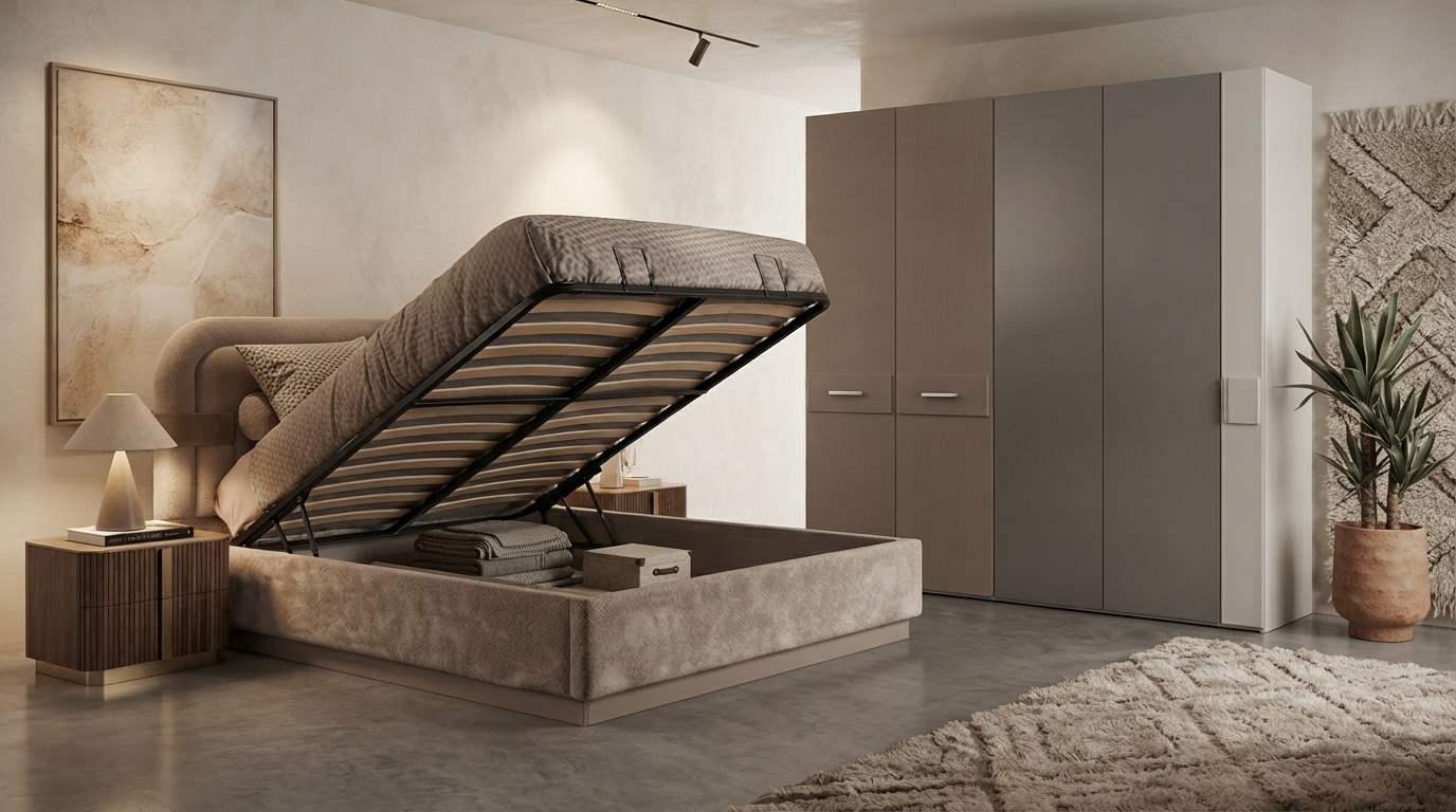 Bett Kleiderschrank Grau Modern Luxus Doppelbett Schrank Set