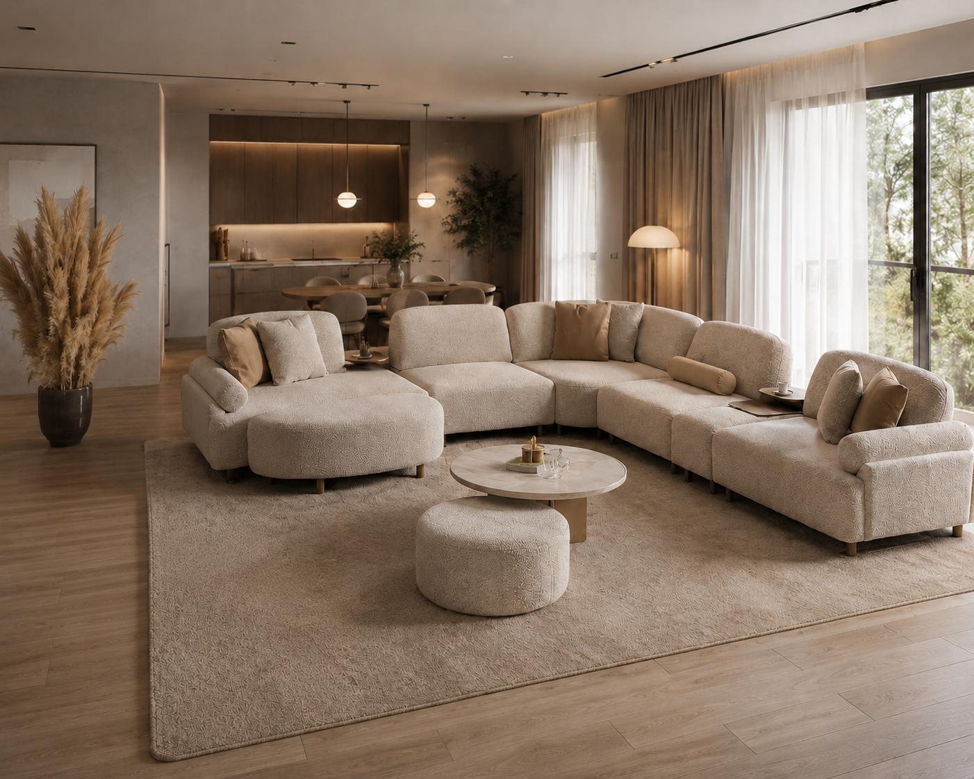 Modernes Wohnset Flexibles L-Form Ecksofa Hocker Komfort Premium