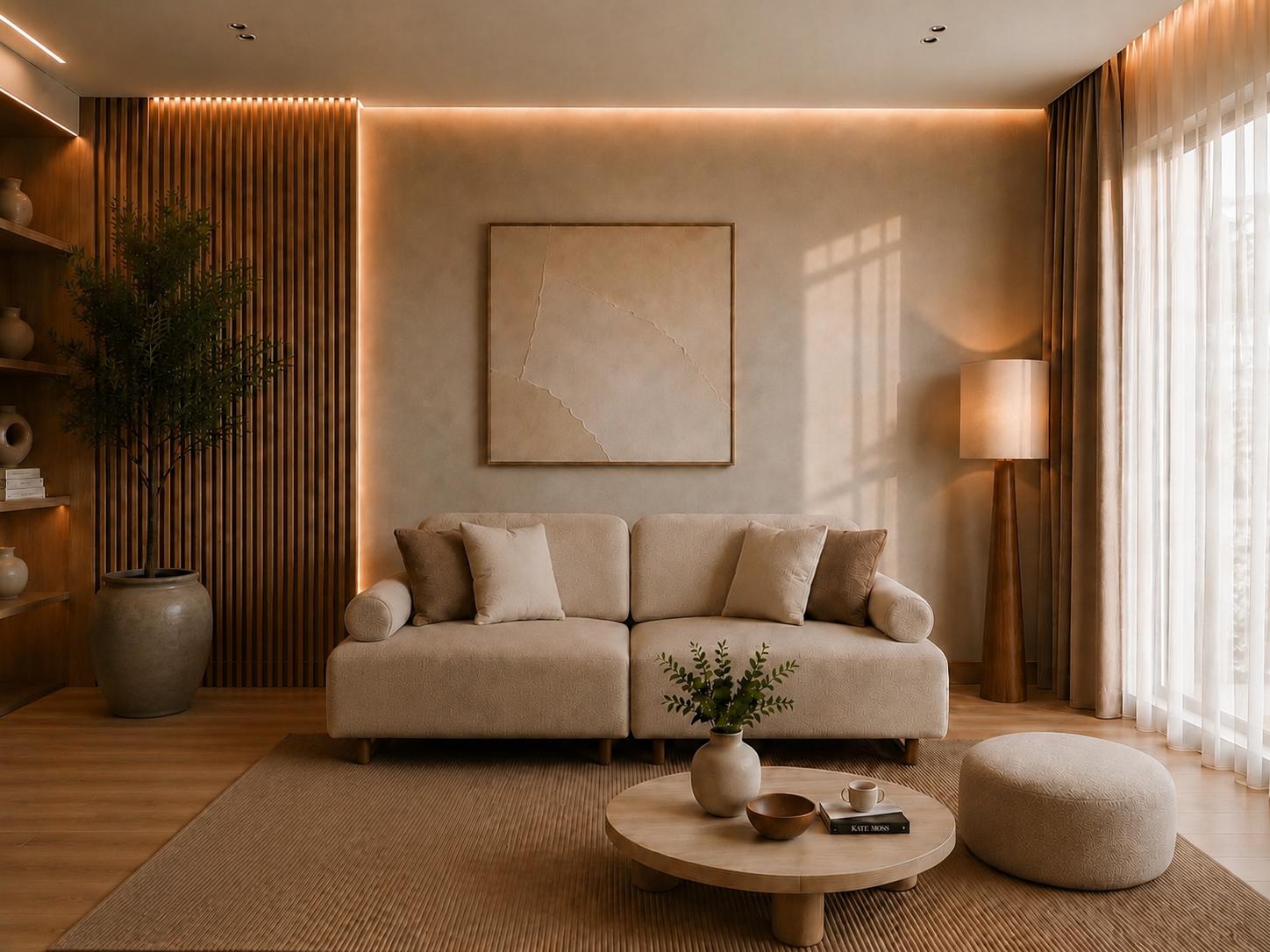Modernes Wohnzimmer Set mit 3-Sitzer und praktischem Hocker